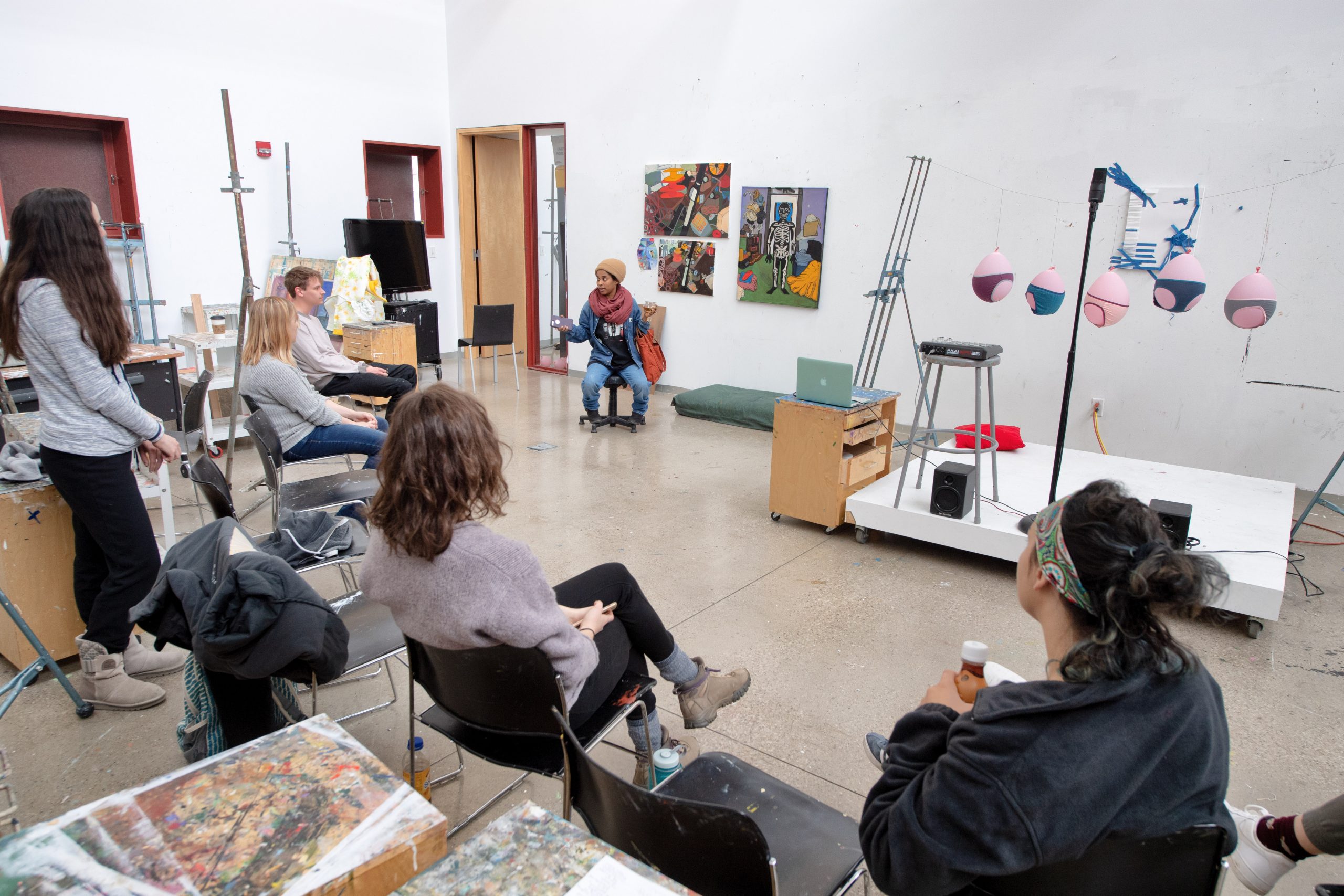 Students in a painting studio in Art Building West.