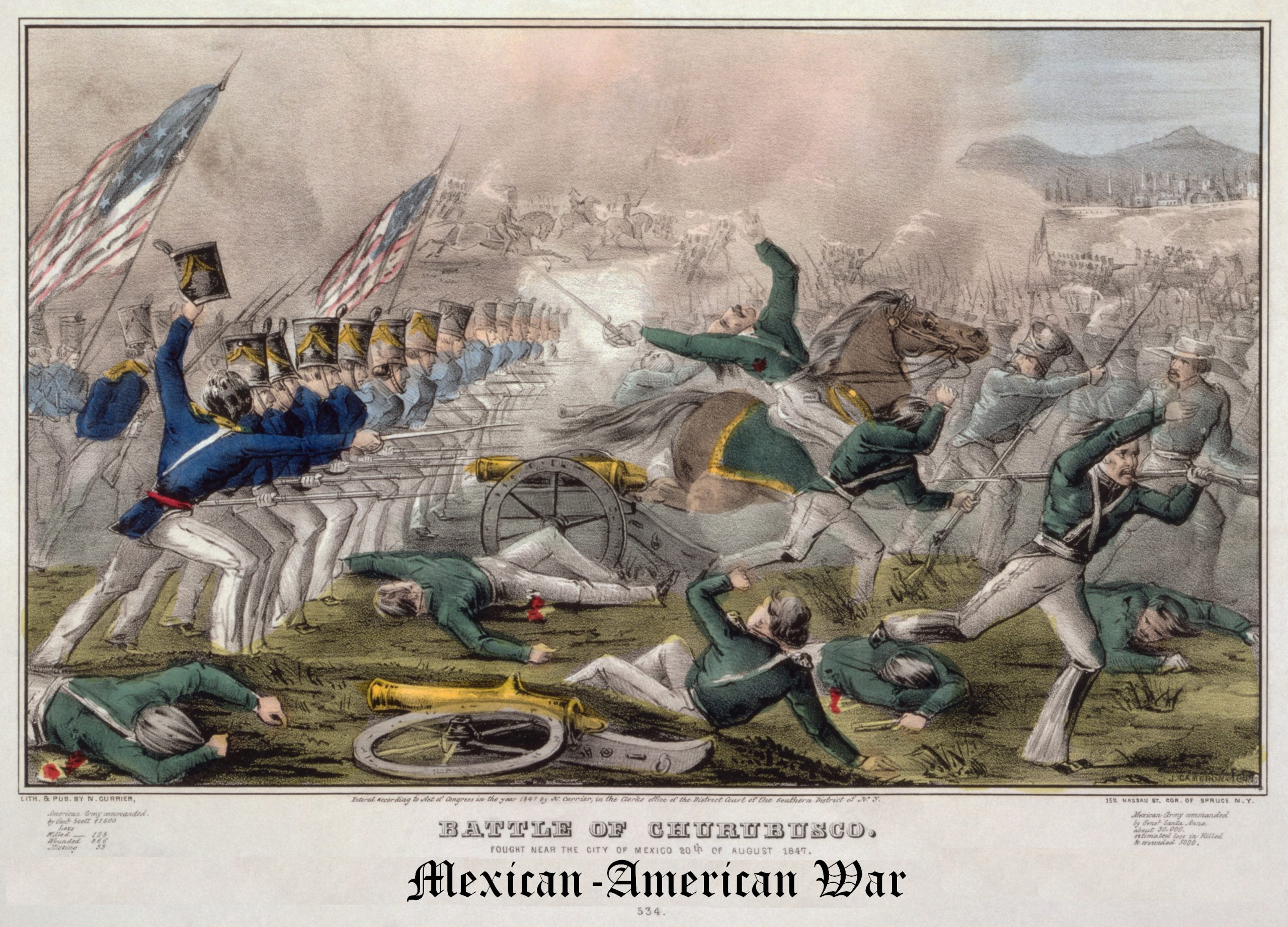 Mexican and American soldiers fight in the Battle of Churubusco during the Mexican-American War