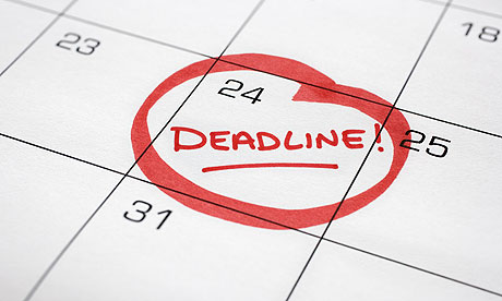 Picture of calendar with date circled and text "DEADLINE" written in red font