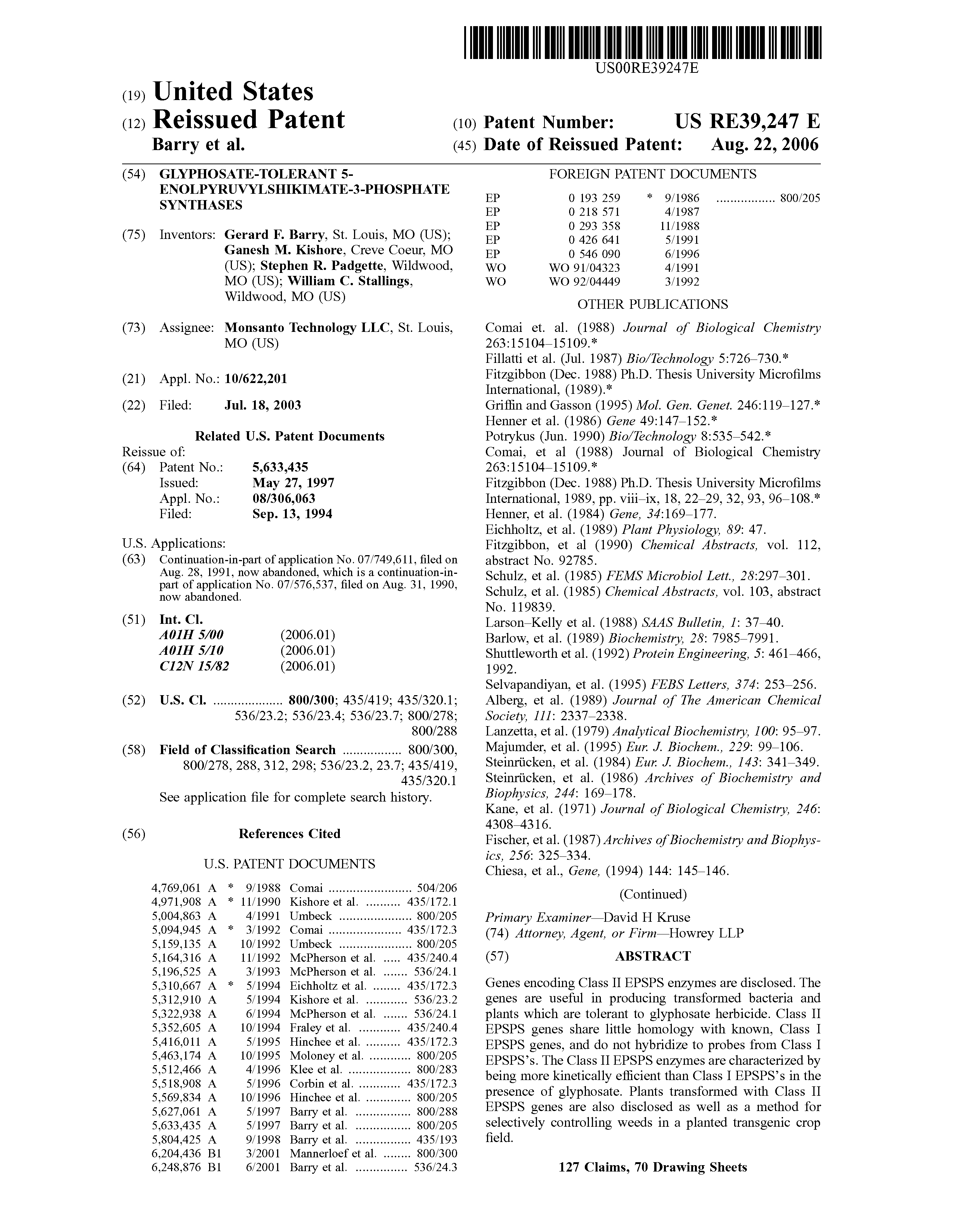 Patent RE 39,247 page 1.