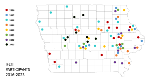Iowa State map with hometowns of participants