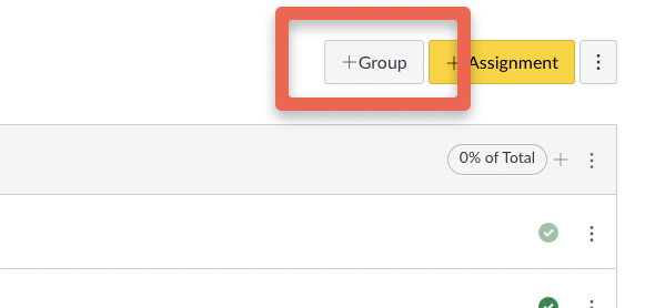 A snapshot of the ICON interface showing "+ Group" and active "+ Assignment" buttons, and a partial view of a data table. The "+Group" button is outlined with red.