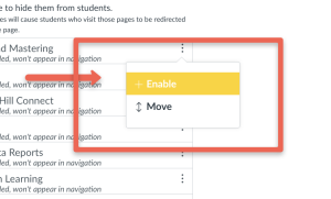 Dropdown menu with options to "Enable" and "Move" highlighted in the ICON interface.