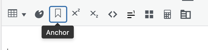 Image of the anchor icon in the visual editor toolbar in Pressbooks.