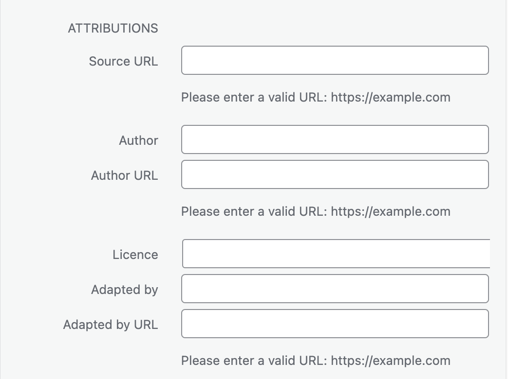 Image of the Attributions section of the add media screen.