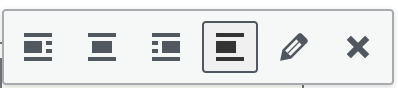 Image of the media toolbar that appears when you click on an image in the visual editor in Pressbooks.