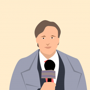 A journalist uses his microphone