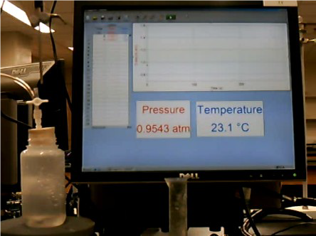 picture of computer screen displaying teperature and pressure data collection