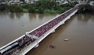 A Central American migrant caravan arrives to the Mexico border