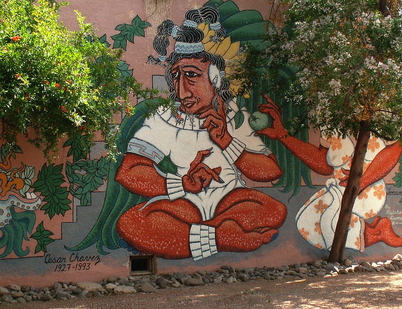 Mural with Aztec gods in Tucson, AZ
