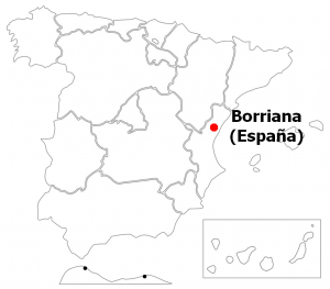 Map of Spain highligting the location of the city of Borriana