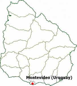 Map of Spain highligting the location of the city of Montevideo